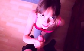 Attractive Young Babe Kneels Down And Jerks Off A Pov Cock