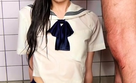 Sweet Japanese Schoolgirl In Uniform Gets Sprayed With Cum