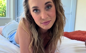 Naughty young babe teases stepbro and enjoys his hard cock