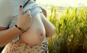 Beautiful Babe Exposing Her Fabulous Big Tits Outdoors